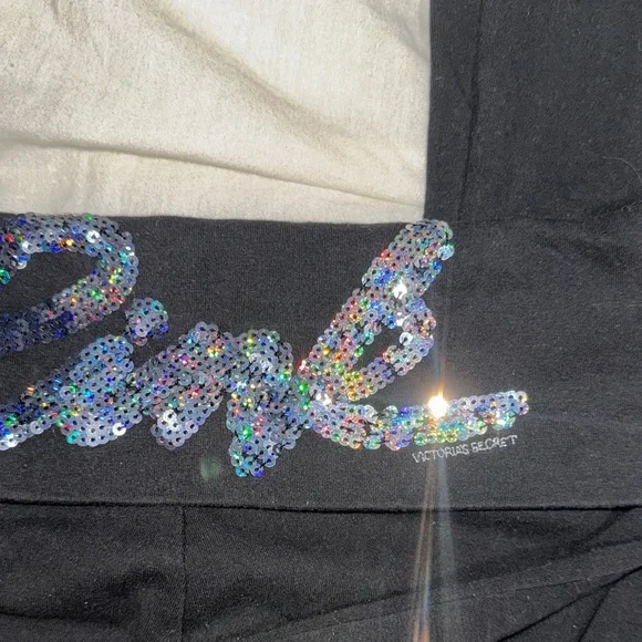 PINK Victoria's Secret Black Fold Over Flare Pants with Sequin Logo - Picture 4 of 4